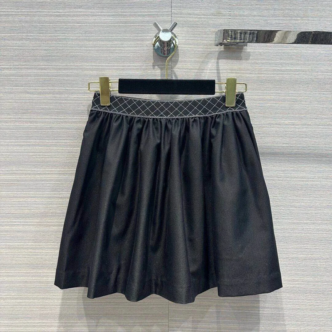 2024 New Fashion Black All-matched Mini Ball Gown Skirts Womens Sweet High Waist Elastic Argyle Patchwork Tutu Skirt