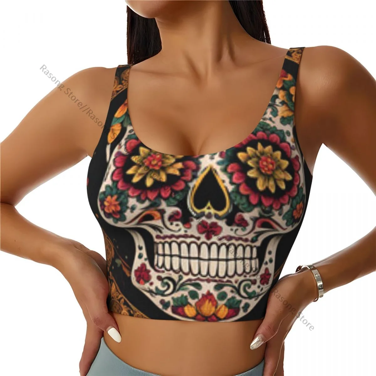 

Sports Bra Women Running Yoga Clothes Vest Traditional Mexican Sugar Skull Gathering Fitness Vest