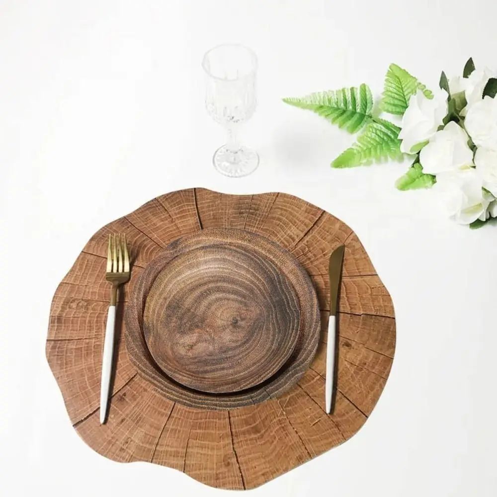 10pcs Tableware 7/9 Inch Imitation Wood Grain Disposable Plate Vintage Round Disposable Dish Realistic Paper Food Tray Picnic