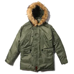 N-3B Winter ALASKA Coat Men Fur Hood Slim Fit Thick Parka Padded Military Jacket for Cold Weather