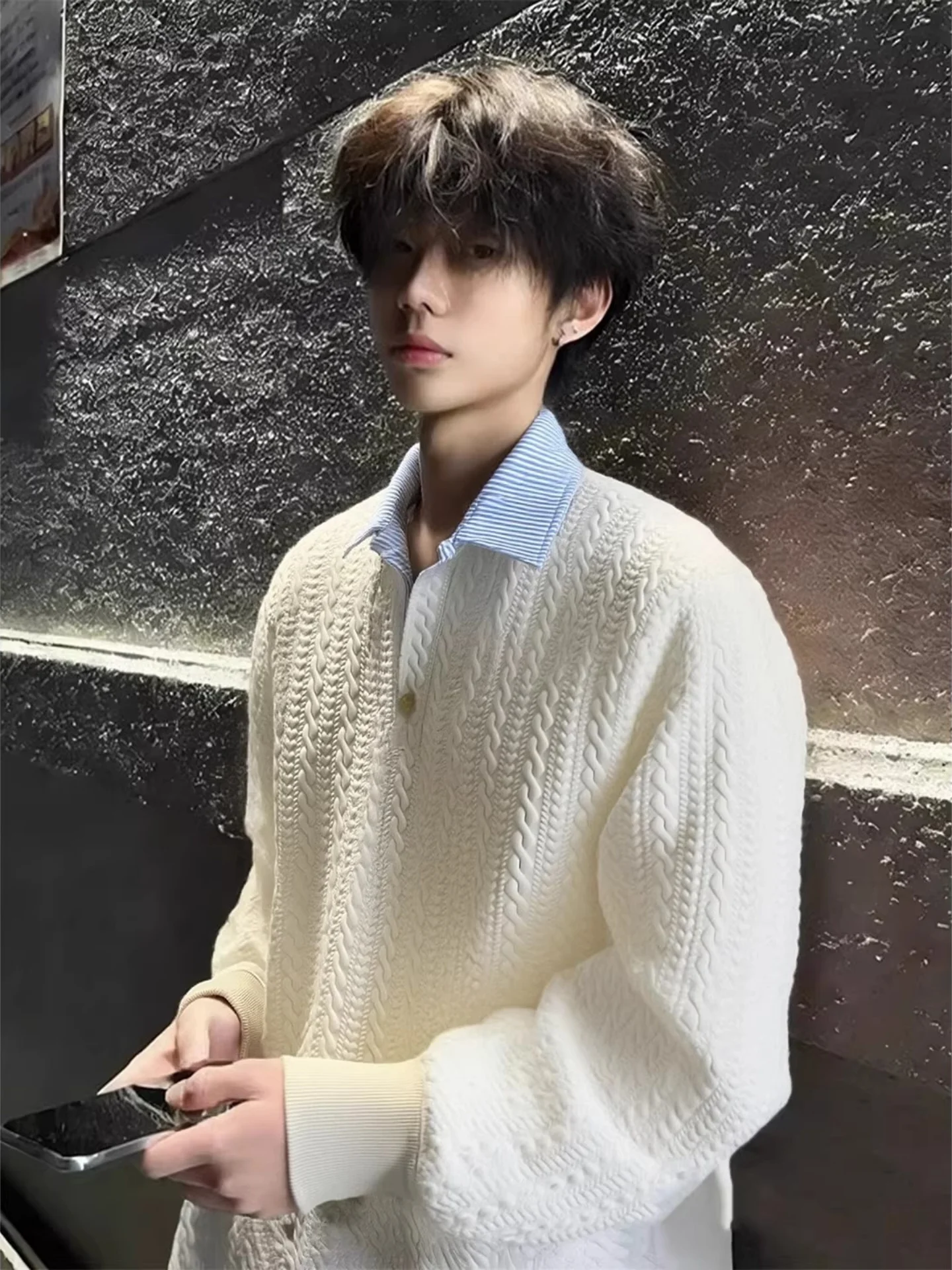 

Men's Spring Long Sve irt Patchwork Design Collar Sweatirt Cleanfit Sle Casual Wear Comfortable Fit Stand pe