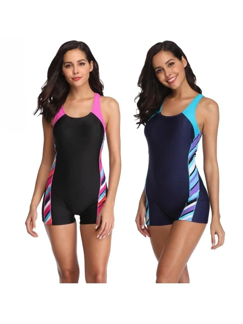 

Conservative Splice Sports One-Piece Swimsuit Women's Bikini Polyester Material No Steel Frame Or Chest Pad Skirt Sle