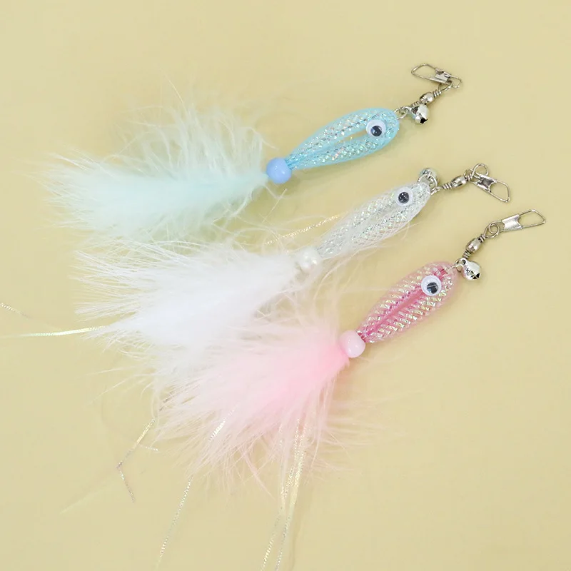 2/3pcs Random Color Cat Teaser Wand with Shiny Fish Replacement Head, Feather Bell Cat Toy Pet Supplies