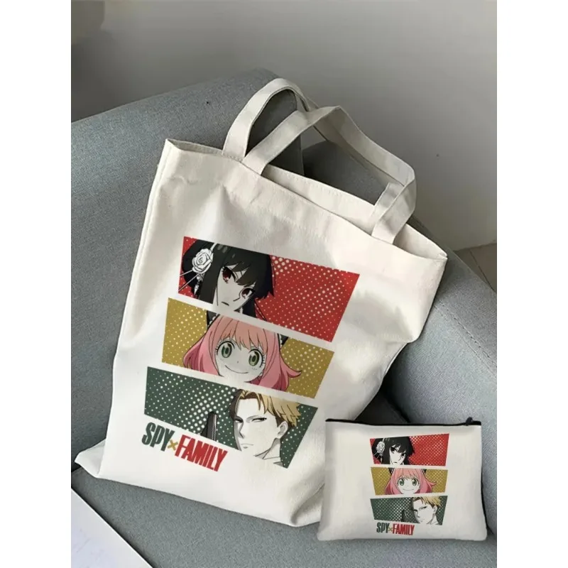 

2 Pcs Anya Printed Ladies Handbag Cosmetic Lipstick Organizer Shoulder Bag Eco Large Capacity Portable Fashion Shopping Bag