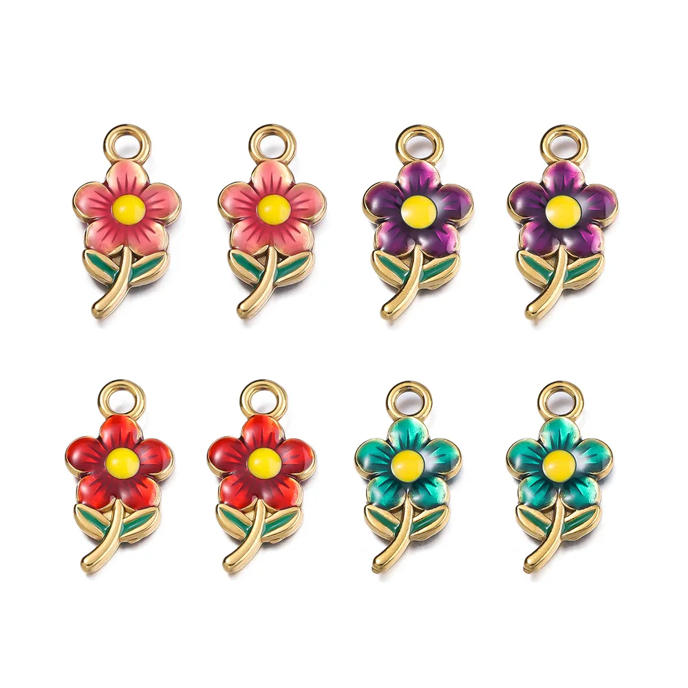 

4 шт./лот, позолоченные эмалированные цветочные подвески из нержавеющей стали, подвески для браслетов, серег, ожерелья, принадлежности для изготовления ювелирных изделий своими руками