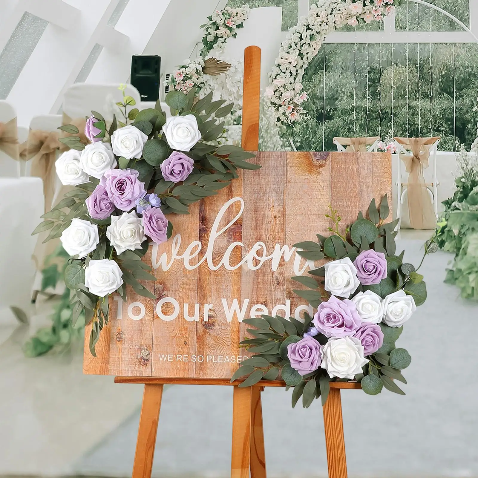 

2x Wedding Arch Flowers Swags Faux Floral Decor Green Leaves Welcome Signs