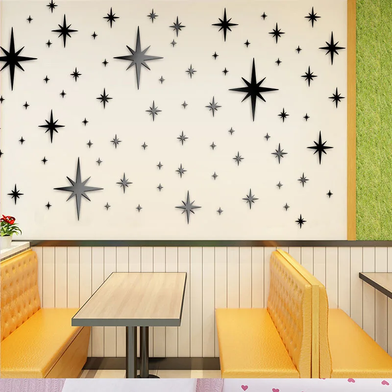82pcs Acrylic Star Mirror Wall Sticker， Self-Adhesive Wall Decor for Bedroom Living Room Home Office Cafe Restaurant Shop