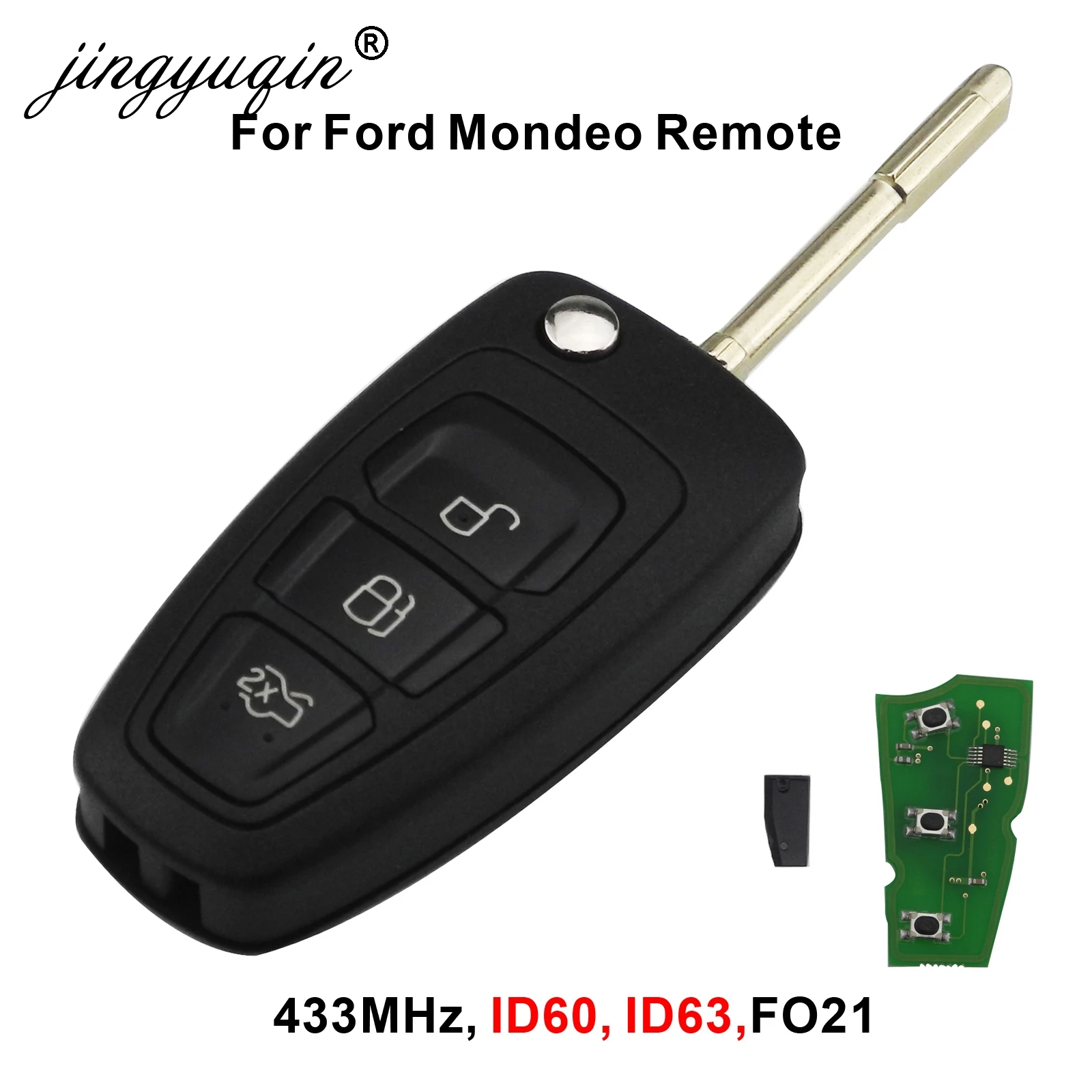 jingyuqin 3 Buttons Flip Remote Key Fob Chip 4D60 4D63 For Ford Focus Mk1 Mondeo Transit Connect 433Mhz