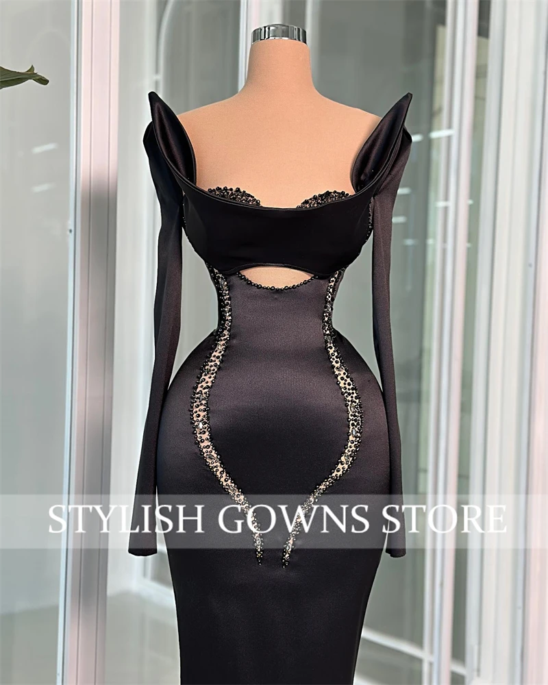 Elegant Black Sweetheart Evening Dresses Beautiful Women Dress Bead Crystal Birthday Gown Prom Special Occasion Dress Customized