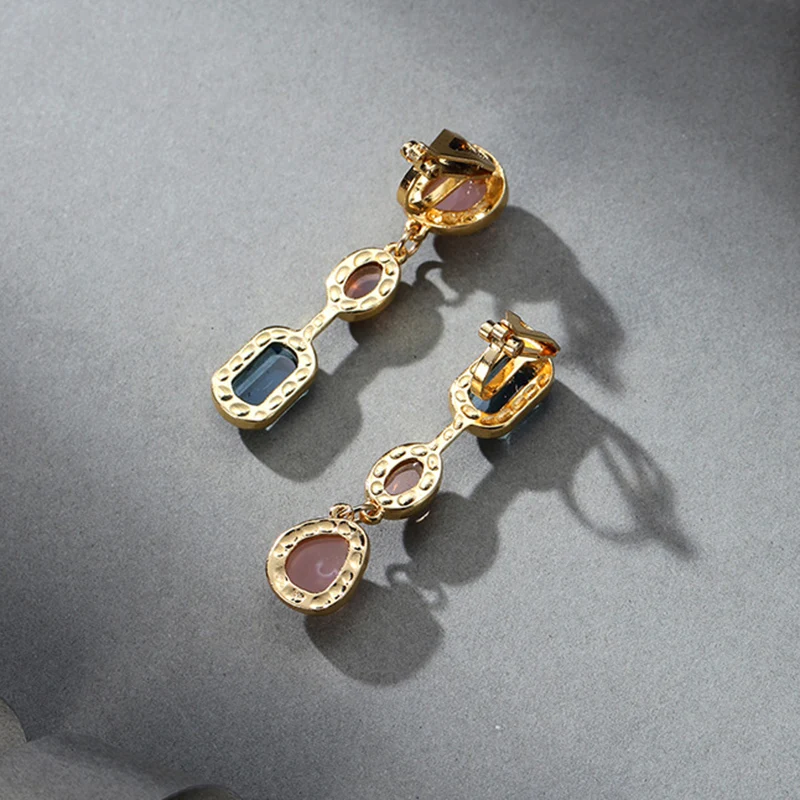 Asymmetric Colored Resin Pendant Clip on Earrings for Women Irregular Fashion Unique Design Ear Accessories Party Jewelry Gift