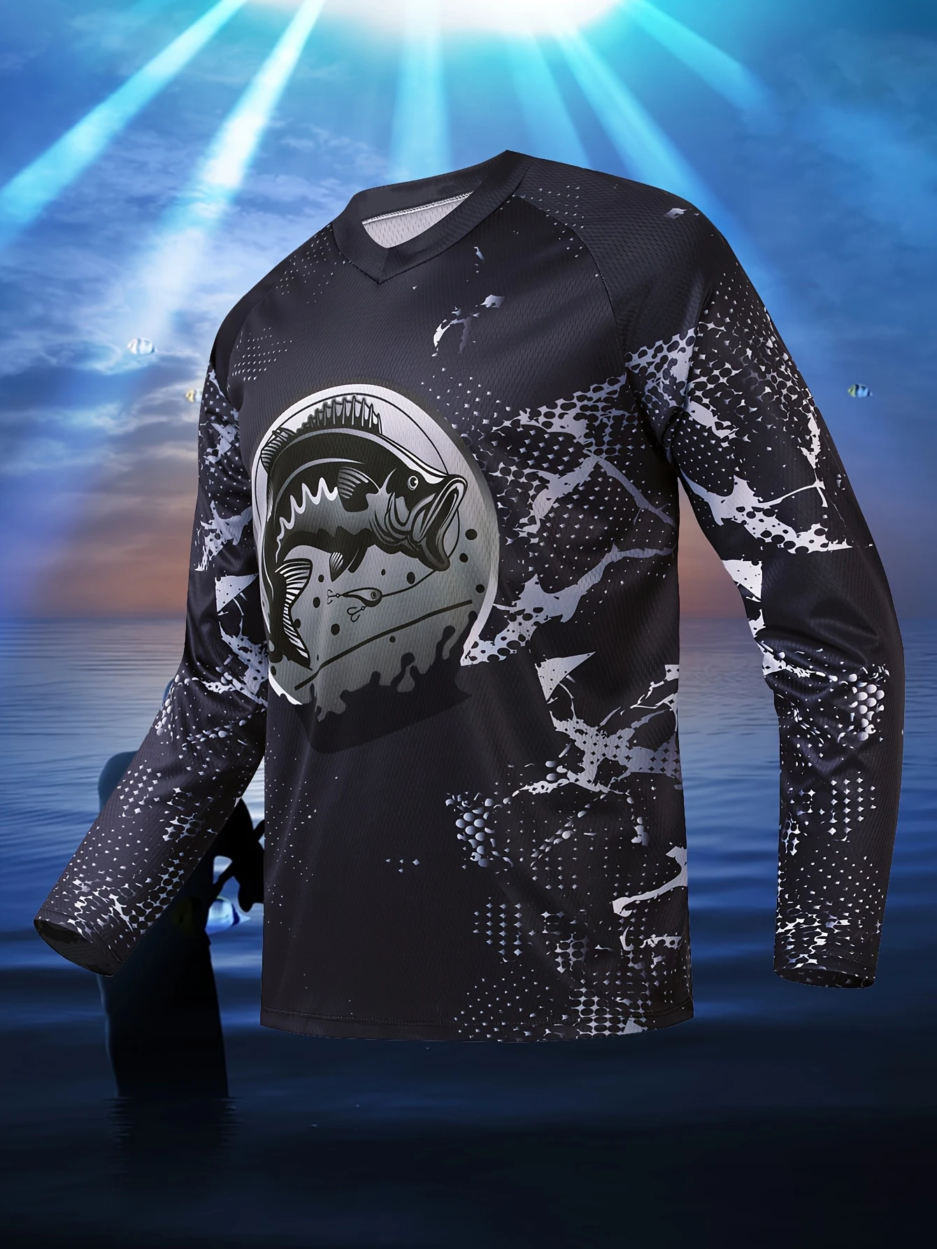 Bass Fish Skeleton Hook Pattern Long Sleeve Fishing Jersey Family Matching Angler Outdoor Printed Casual Daily Wear Tee Top