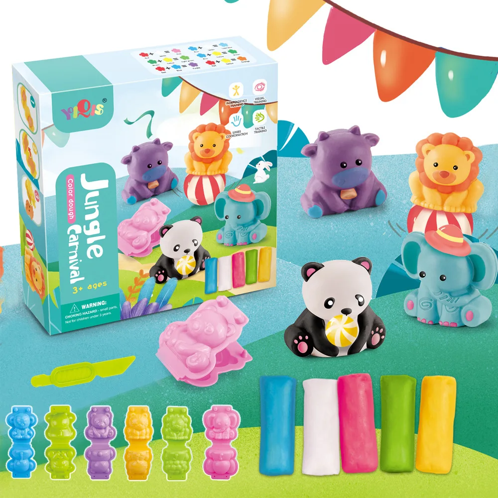 Playdough Dinosaur World Play Dough Set Plasticine Mold Animal Ocean Modeling Clay Kit Slime Toys Set DIY Kid Cutter Mould