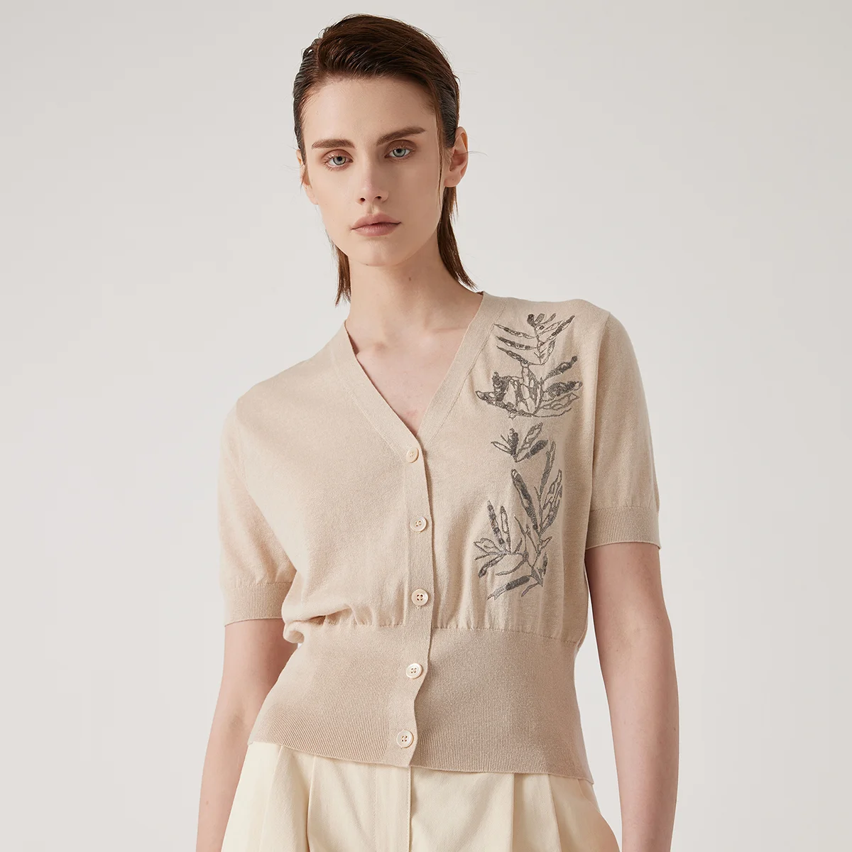 BC1154 Italian Minimalist Style High-Quality Women's Clothing Silk Linen Sweater Cardigan Ladies Clothes