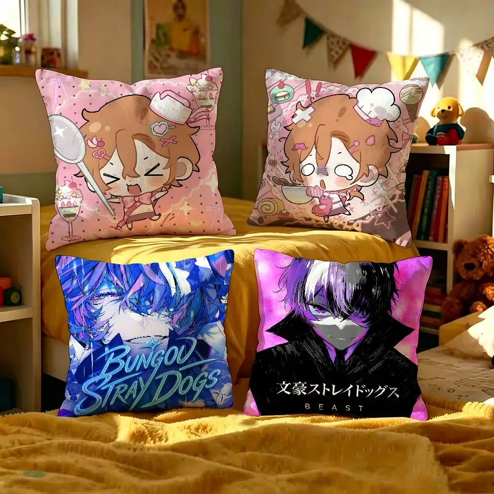 B-Bungo-Stray-Dogs Literary Anime Pillow Covers Cartoon Sofa Decorative Home Double-sided Printing Short Plush Cute Cushion