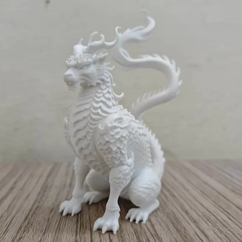 12cm Ancient Mythical Beast GouChen White Model Unpainted Figure, DIY Hand-Painted Statue for Desk Room Decoration, Gift for Men