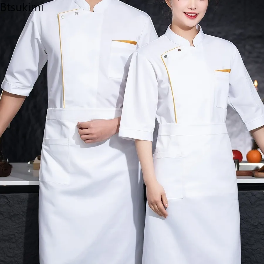 New Unisex Three-quarter Sleeve Chef's Work Clothes Catering Hotel Cake Shop Baking Kitchen Workwear Stain Resistant Chef's Coat