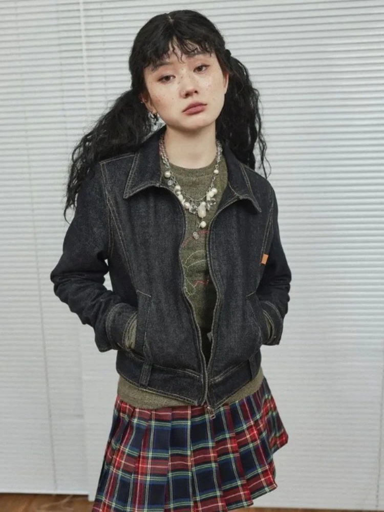 Vintage Denim Women Streetwear Punk Coats Korean All Match Y2k Aesthetic Jackets Japanese Fashion Casual Pocket Mujer Chaqueta