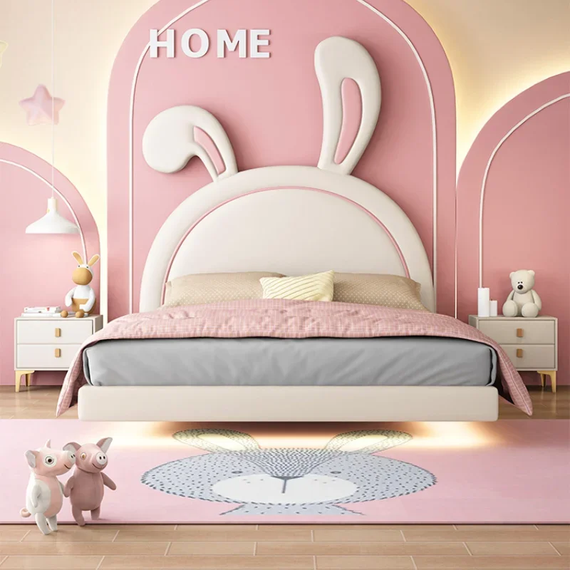 Pretty White Girls Childrens Bed Frame Animal Shape Luxury Princess Bed Loft Comferter Cama Infantil Bedroom Set Furniture