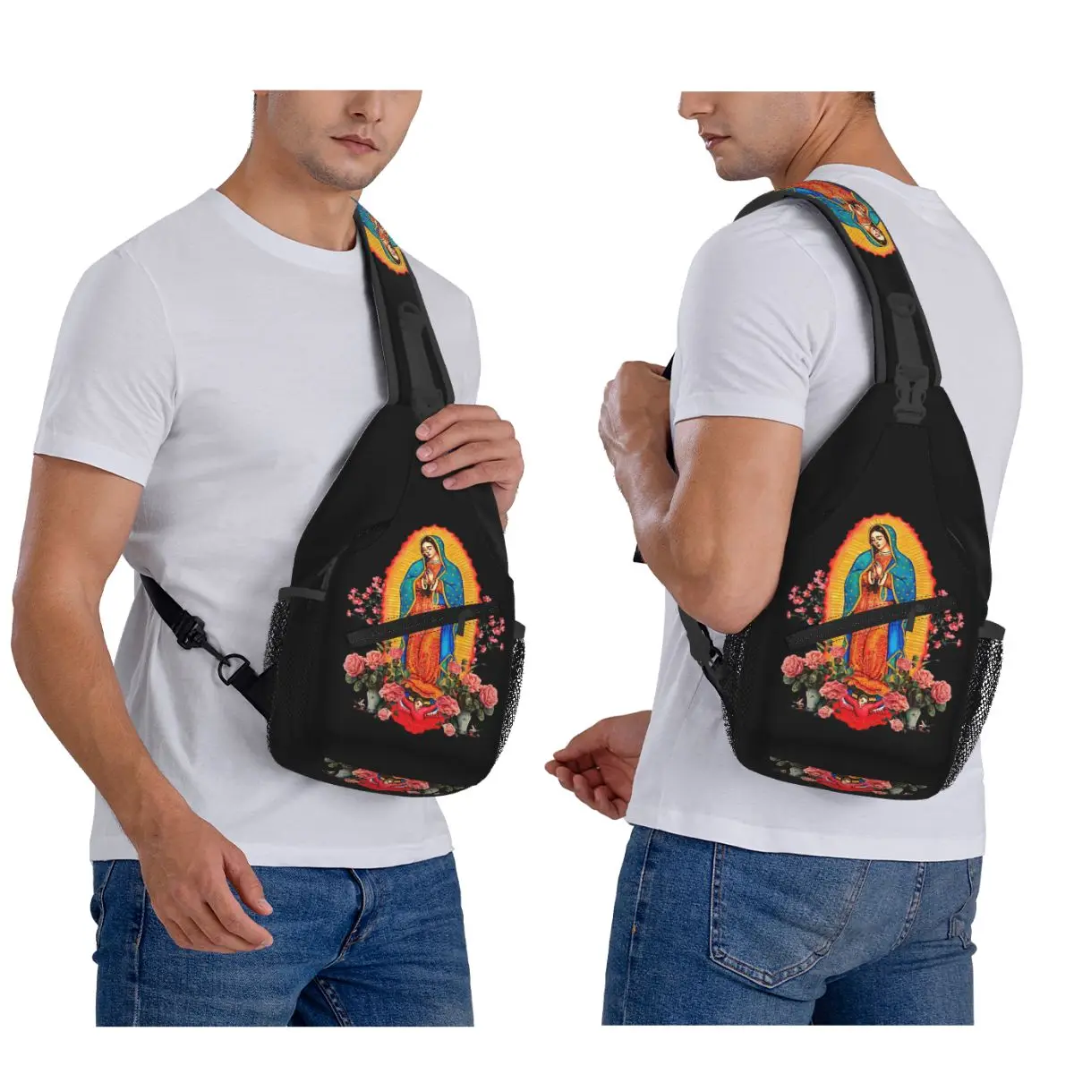 Borsa da petto Vergine di Guadalupe da uomo, zaino a tracolla, borsa da petto, borsa da viaggio, escursionismo, zaino a tracolla