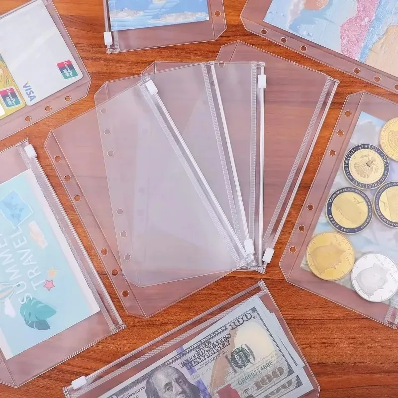 A6/A7 6-Hole Zipper Binder Pockets Waterproof PVC Cash Budget Envelopes Loose Leaf Bag For Binder Notebook Planner - Image 5