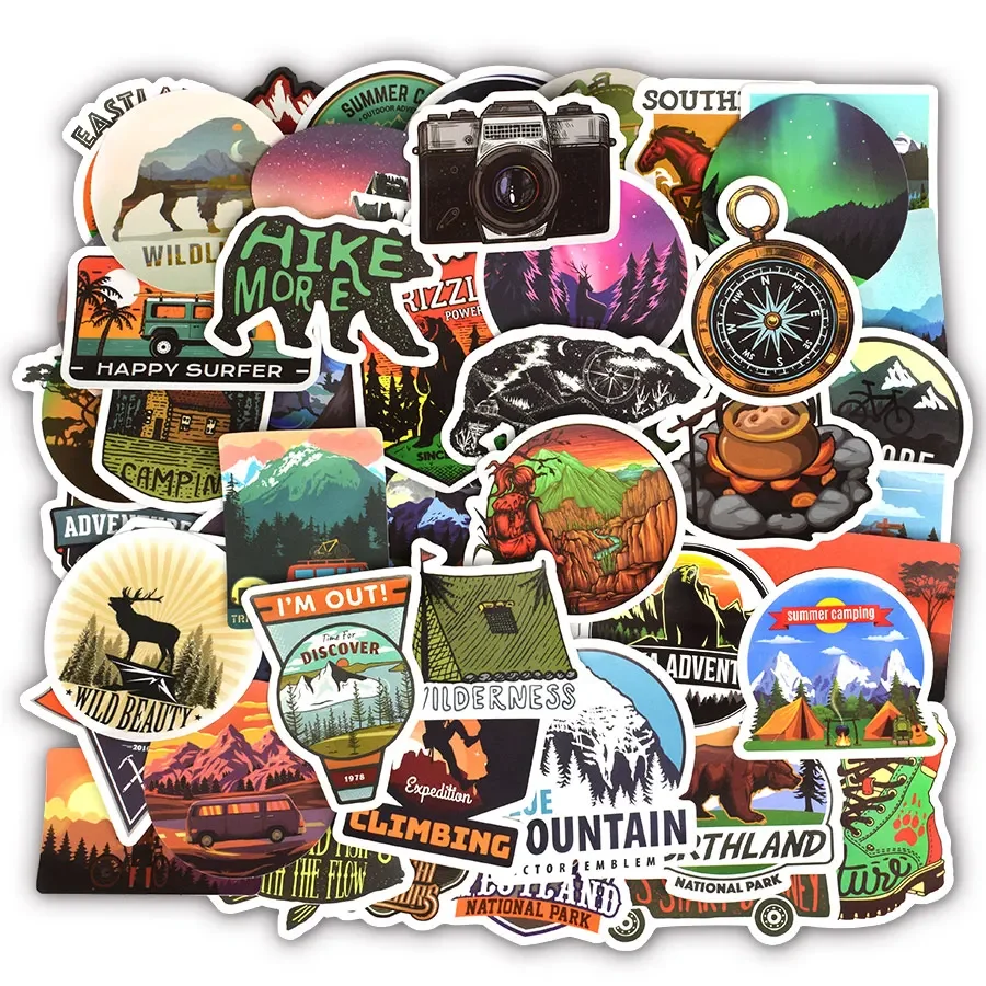 50 PCS Camping Travel Stickers Wilderness Adventure Outdoor Landscape Waterproof Decal Sticker to DIY Suitcase Laptop Motor Car