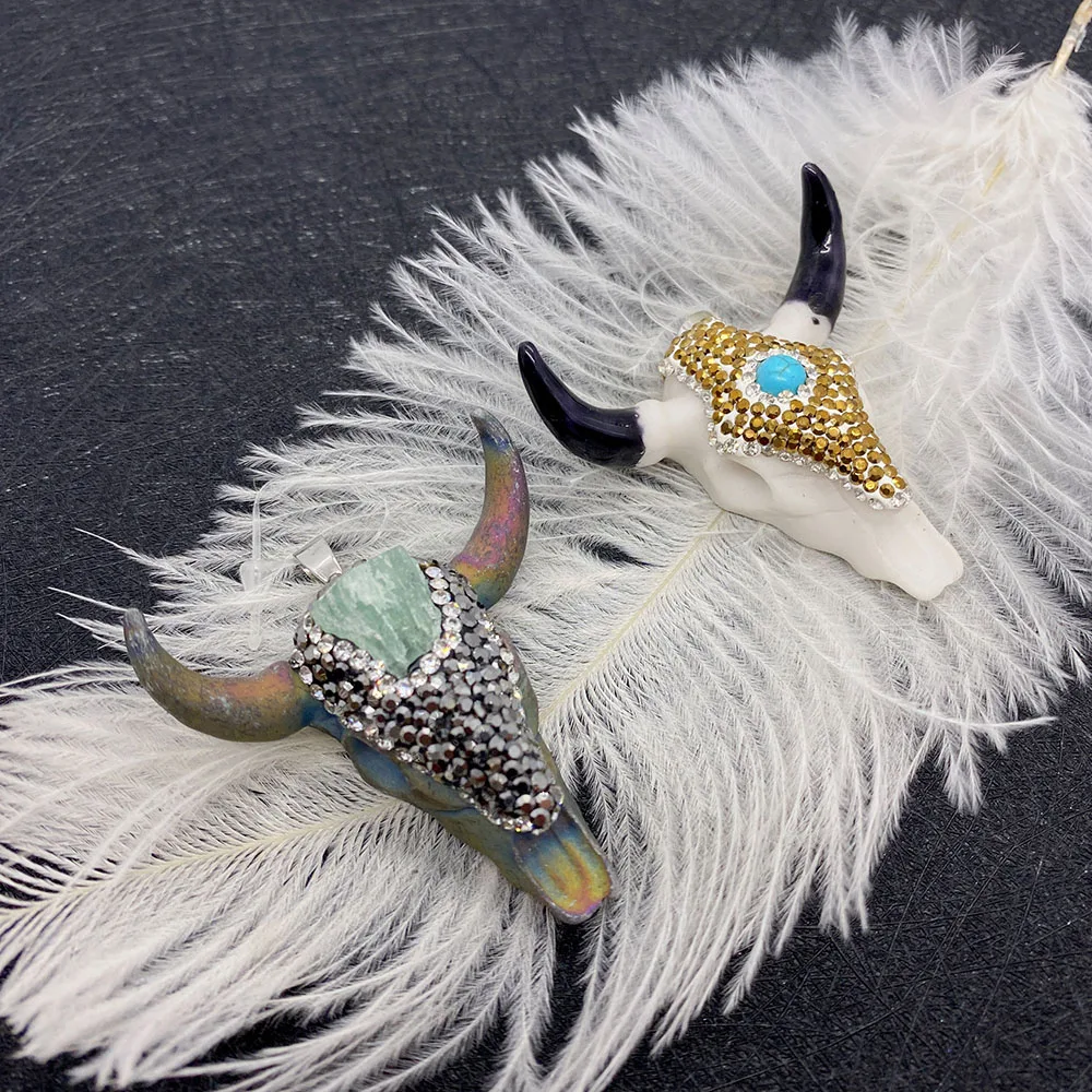 

Natural Stone Crystal Resin Bull Head Jewelry Inlaid Creative Pendant DIY Ladies Jewelry Necklace Bracelet Jewelry Accessories