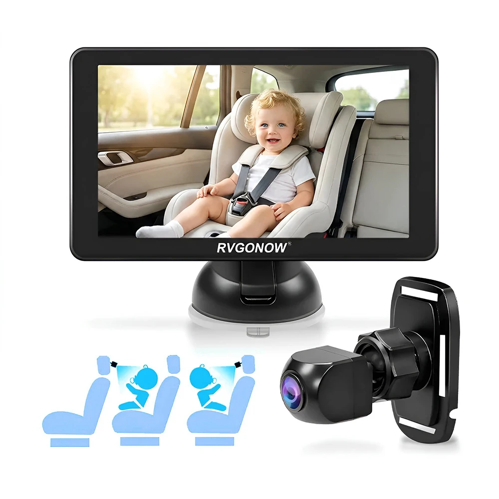 Back Seat Baby Car Mirror Monitor 5 Inch 1080P Rear Facing Camera 150° Wide Angle for Infant Toddler Kids Travel