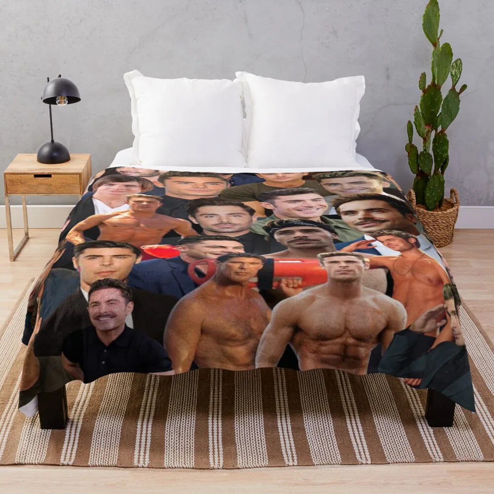 

Zac Efron Photo Collage Throw Blanket Warm Flannel Blanket for Couch Chair Bedroom