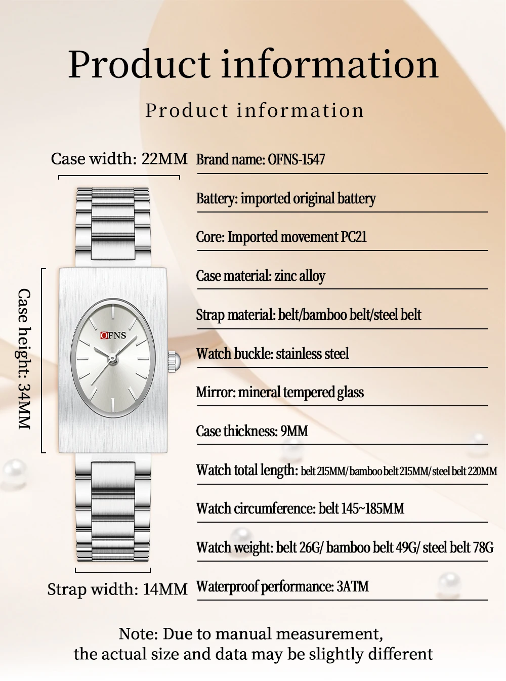 OFNS nuevo 1547 reloj de cuarzo de lujo para mujer reloj de cuarzo Simple Retro resistente al agua reloj cuadrado de nicho para mujer 2025