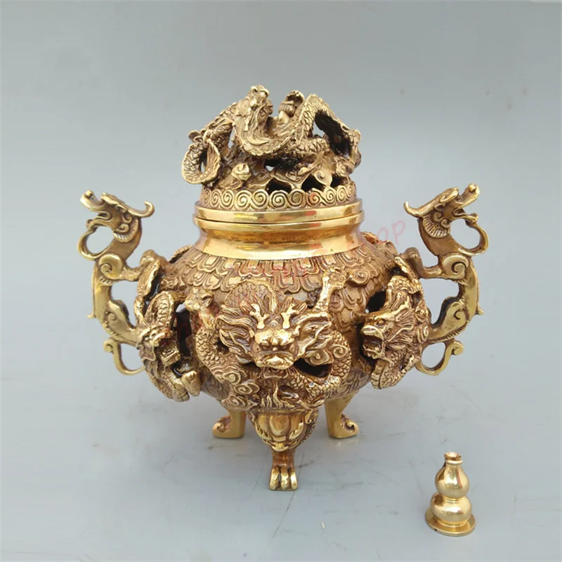 

Pure copper incense burner ornaments, Hollowed out Kowloon incense burner, Exquisite home arts and crafts decorations