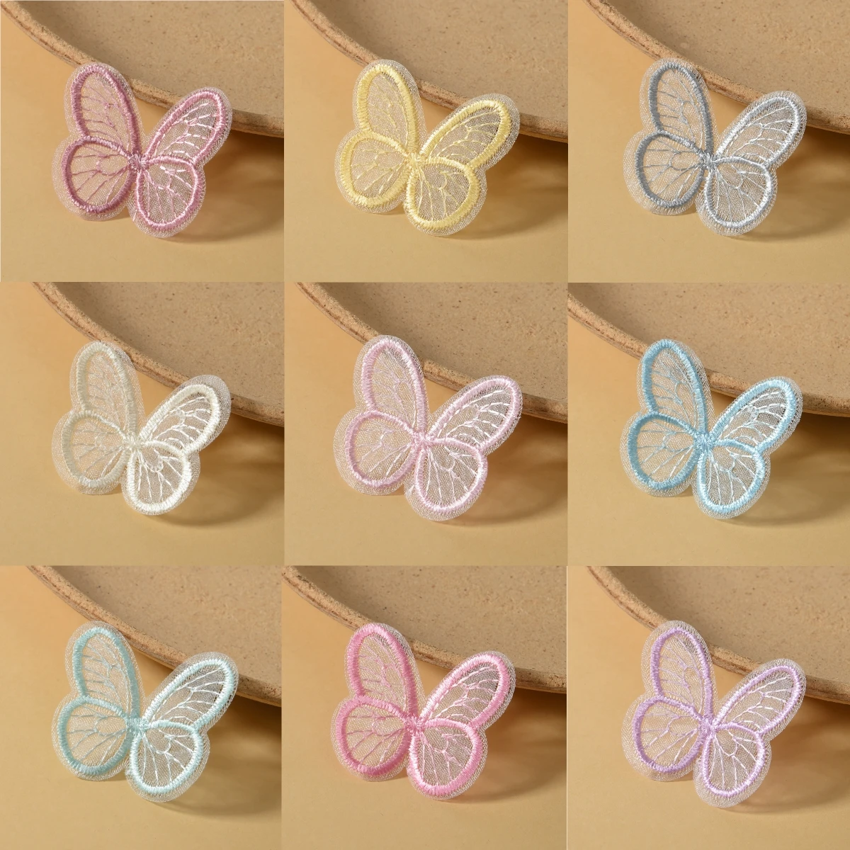 

20 шт./лот, 4,5x4 см, вышитые нашивки-бабочки, разноцветные сетчатые аппликации для рукоделия, шитья, головных уборов, аксессуаров для одежды