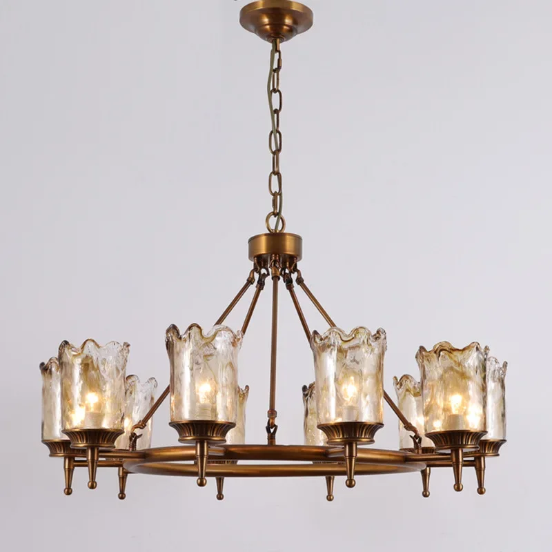 

Цельномедная люстра для гостиной в американском стиле, винтажная элегантная французская вилла, зал, столовая, стеклянный светильник