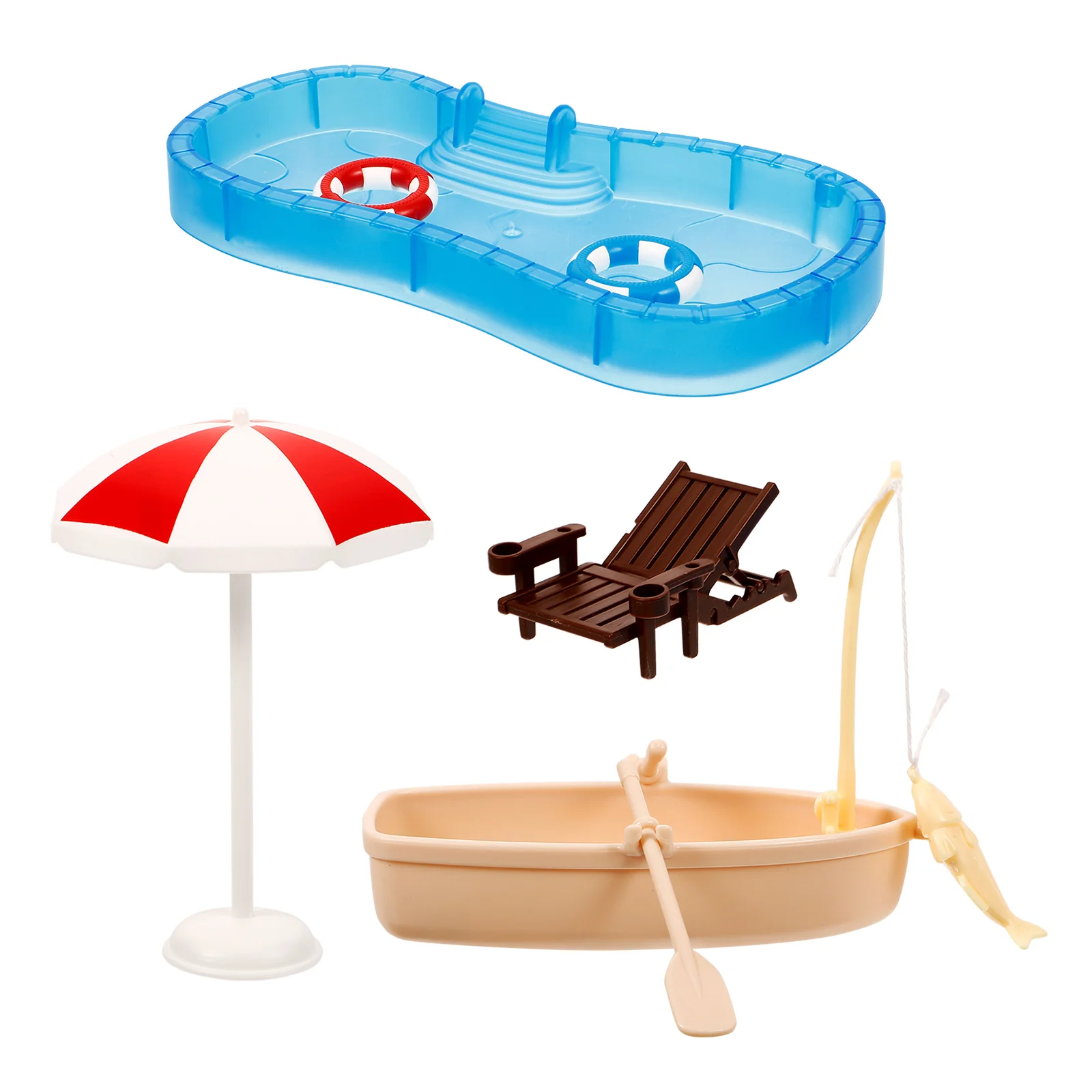 Puppenhaus Schwimmbad Mini Möbel Miniatur Lounge Stuhl Sommer Szene Prop Deck