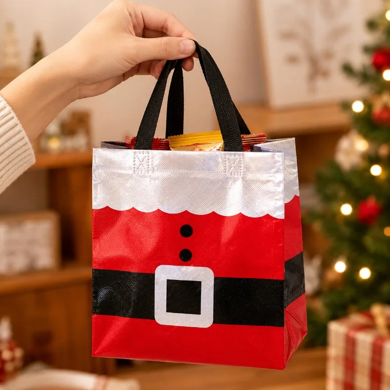 Bolsas de regalo navideñas de 5/10/20 piezas, rayas rojas/blancas, hebilla plateada, recuerdos de fiesta de Papá Noel con asas