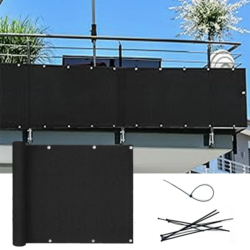 HDPE Black Balcony Privacy Screen Fence Windscreen Cover Fabric Shade Netting UV Protection for Patio Backyard Porch Railing