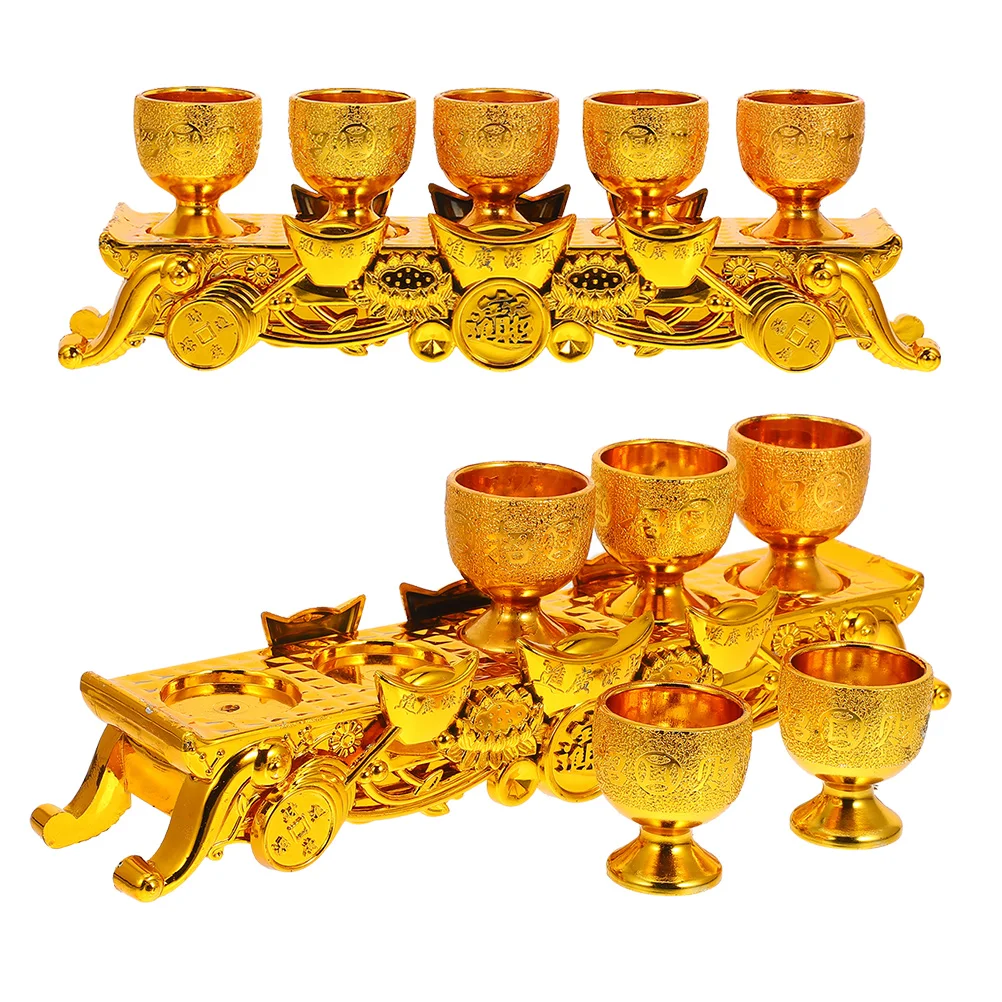 

2 компл., мини-золотые чашки для поклонения, пластиковые чашки для поклонения, алтарь, искусственный набор, храм, домашние декоративные ритуальные чашки для вина