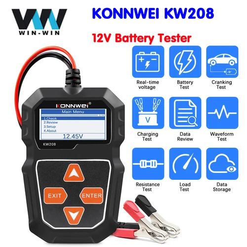 KONNWEI-probador de batería de coche KW208, 12V, probador de carga, Analizador de alternador automotriz, prueba de voltaje de forma de onda para coche/motocicleta