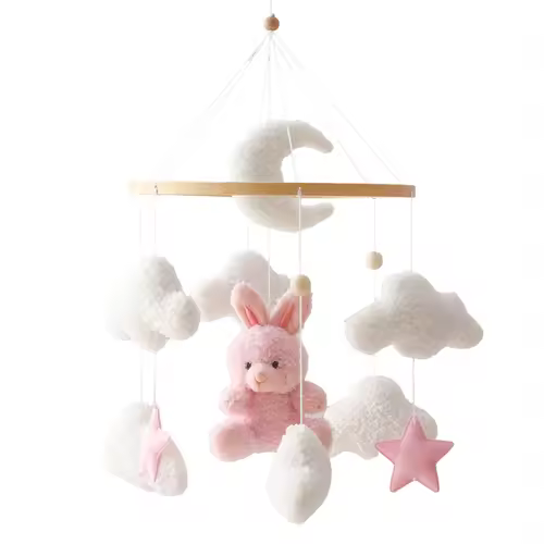 Wooden Crib Mobile Baby Bed Bell Rattle Toy Soft Felt Cartoon Bear Mobile bracket Newborn Music Box Bed Bell Hanging Bracket Toy - Image 12