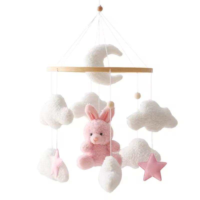 Wooden Crib Mobile Baby Bed Bell Rattle Toy Soft Felt Cartoon Bear Mobile bracket Newborn Music Box Bed Bell Hanging Bracket Toy - Image 12
