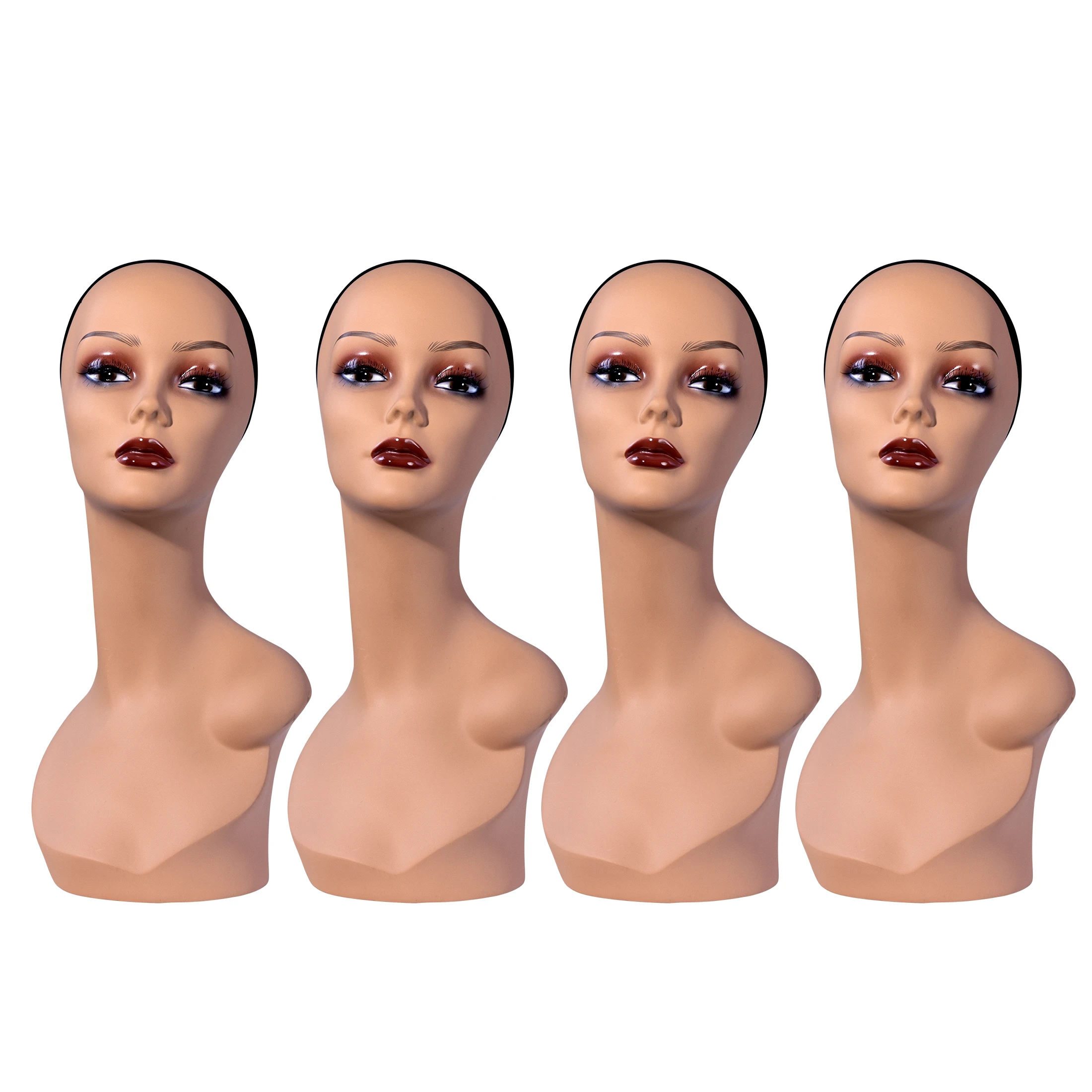 4PC USA Warehouse Free Shipping High Simulation Brown Skin Mannequin Head with Shoulder Makeup Finished Wig Display Stand for Salon and Home Use