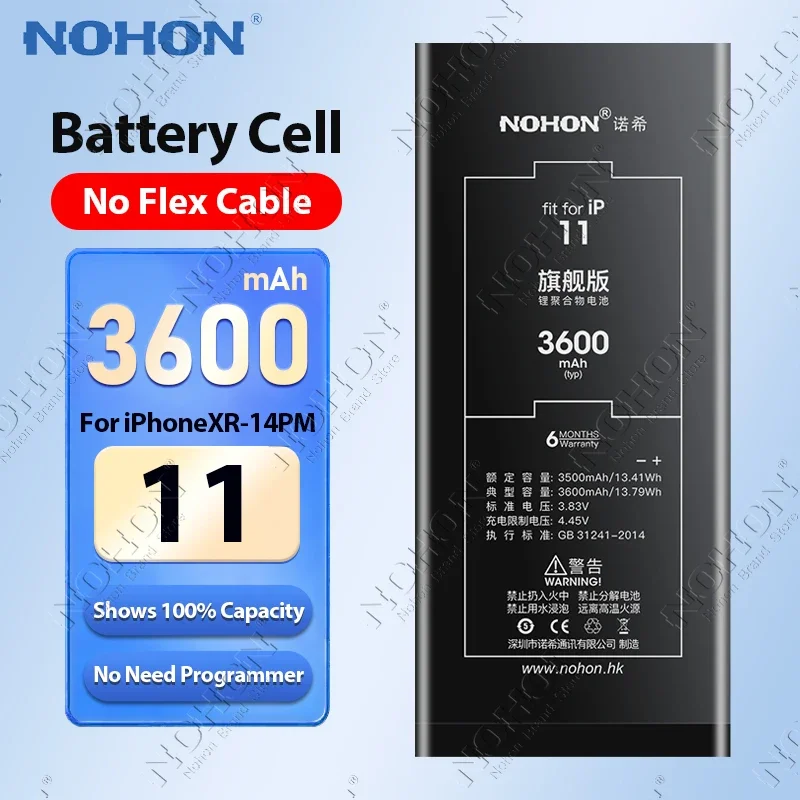 NOHON Battery for iPhone 11 12 13 14 15 Pro Max XR XS XSMax High Capacity Phone Replacement Batteries Repair BMS Bateria