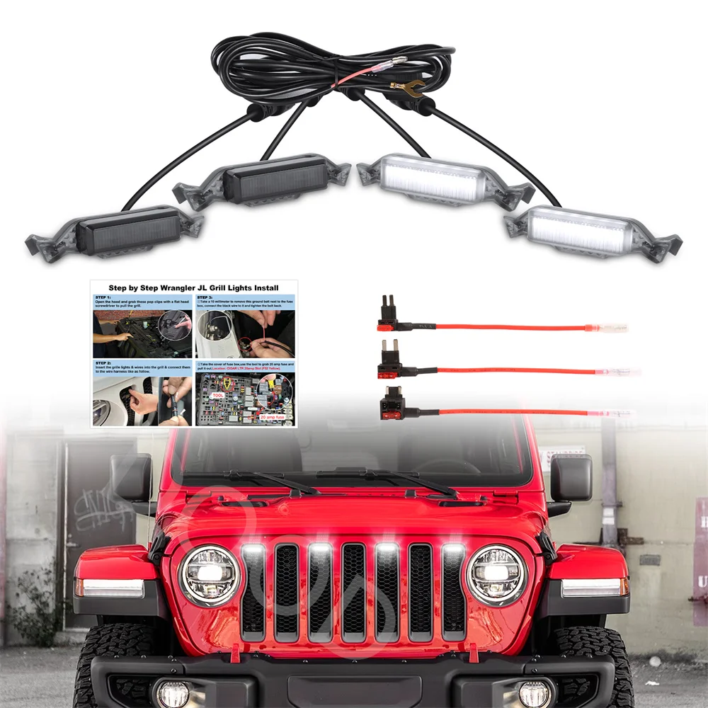 White Warm Led lights fit for 2018-2023 Jeep Wranger JL Jlu sport front Racing Grille Grill Led Lights