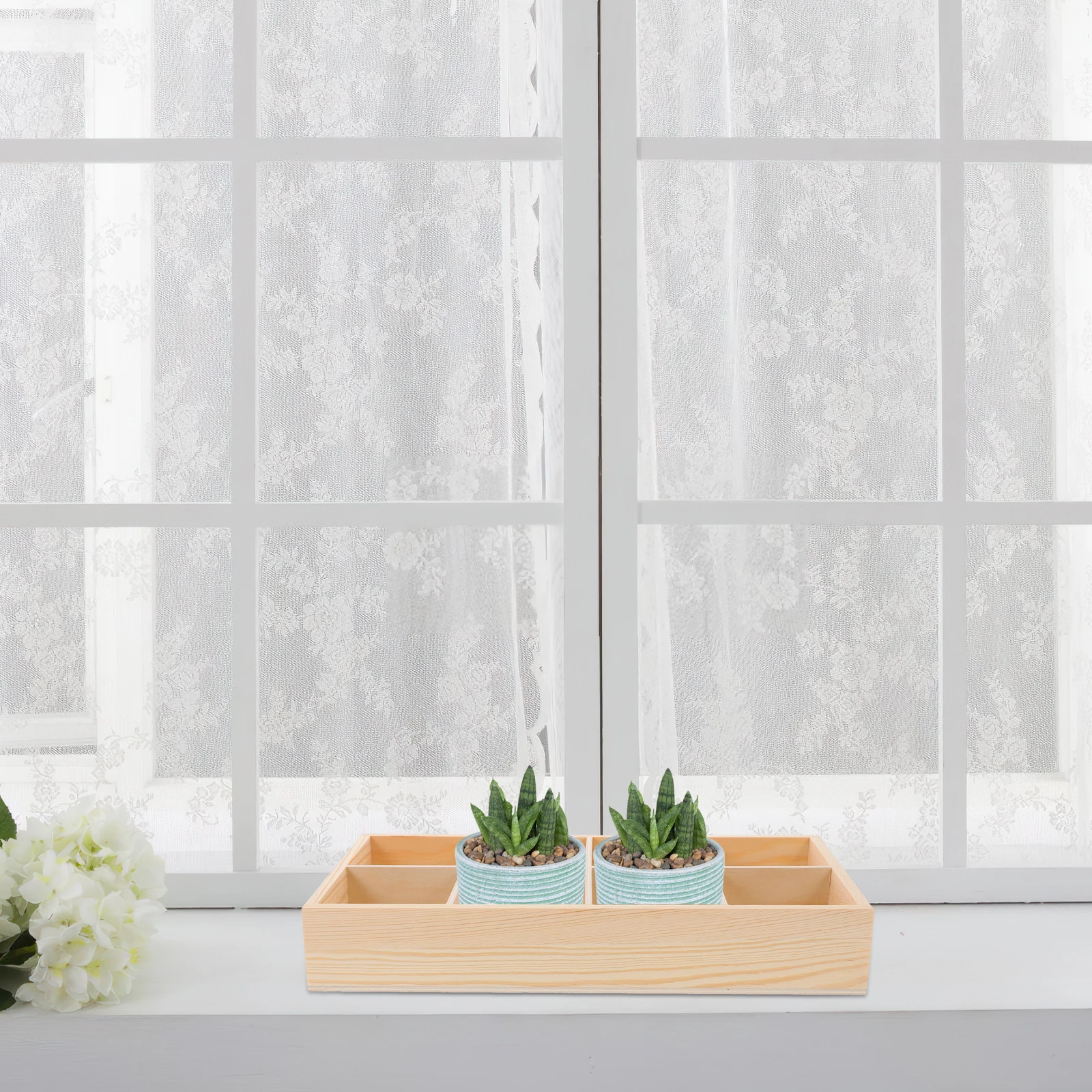 

12 Grid Storage Box Planters Tray Wooden Compartment Flower Pot Holder Saucer Desk Organizer Gardening Home Decor