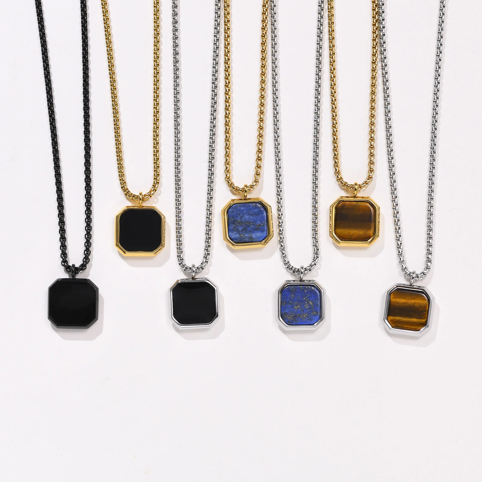 Männer Anhänger Halskette geometrisch, Tigerauge Stein Halskette Lapislazuli Stein Anhänger, Herren Halskette Royal Anhänger Herren Halskette – Detail 2