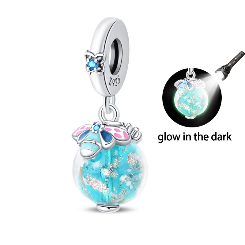 Original Charms Silver Beads Glowing Planet Pendant