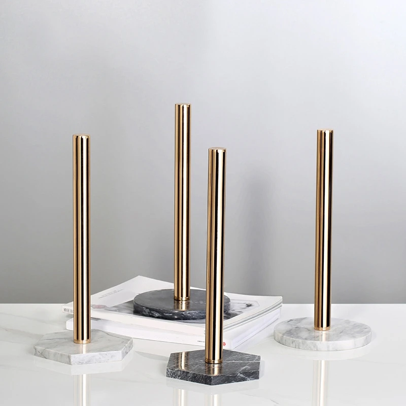 Gold Paper Stand With Marble Base Vertical Paper Towel Rack Modern Paper Towel Holder Roll Toilet Countertop Kitchen