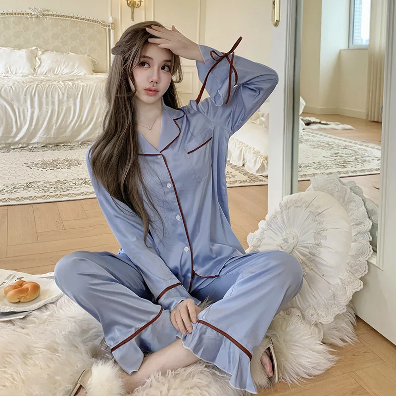 

Spring Summer Homewear Women's Cute Ruffles Nightwear Pyjamas Set Soft Long Sleeve Shirt Pants Loungewear