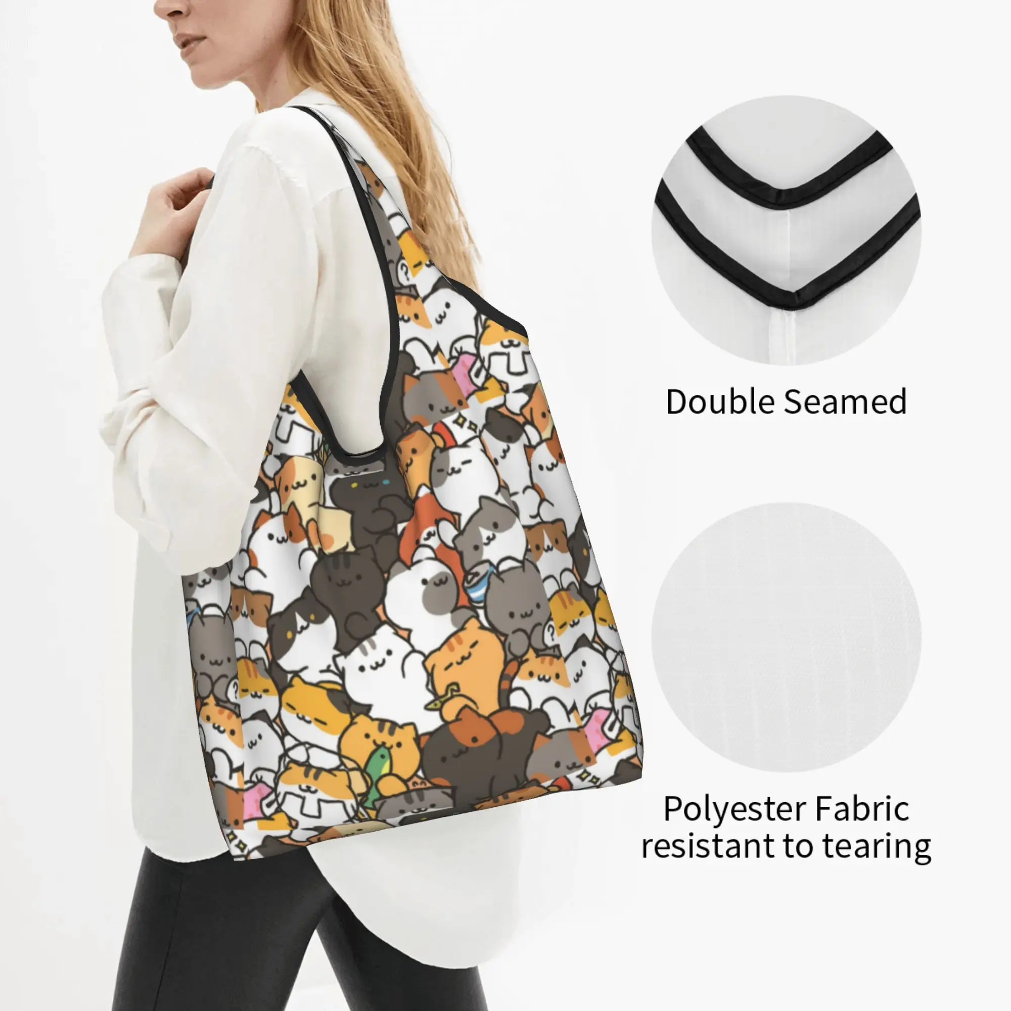 Funny Print Cute Creative Cat Shopping Tote Bag Portable Shopper Shoulder  Handbag