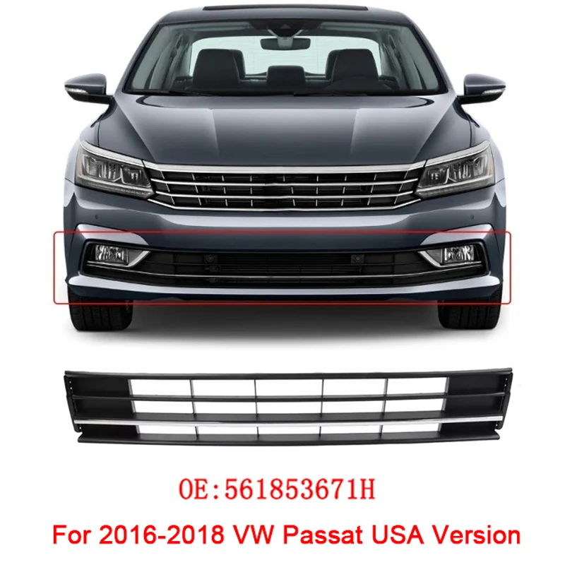 

ABS Black Car Front Bumper Fog Light Cover Lower Bezels Grille for 2016-2018 VW Passat USA Version 561853671H