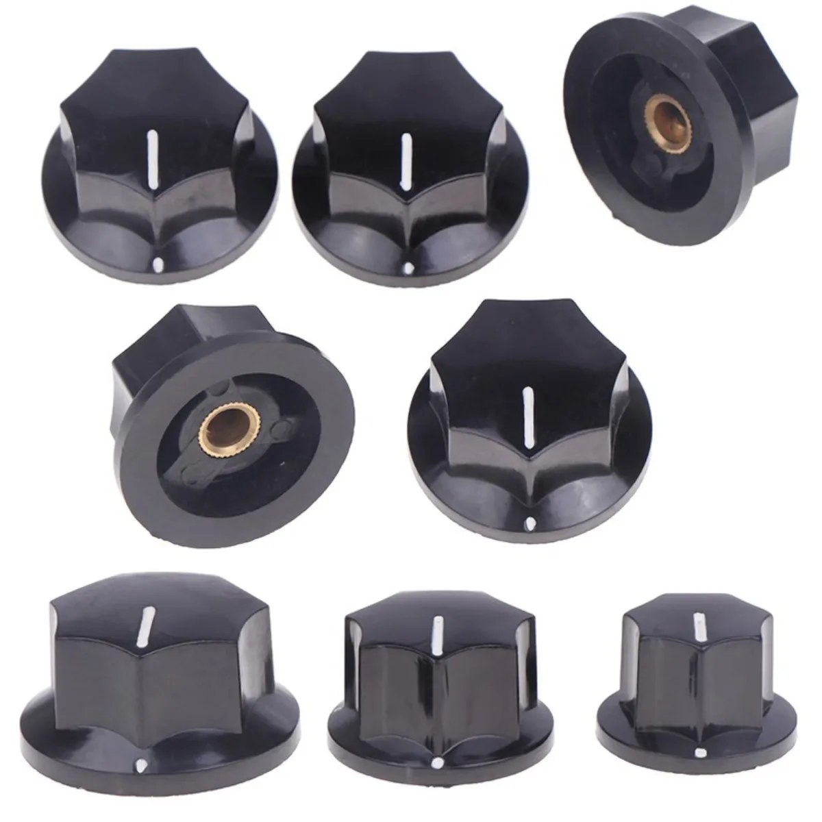 5PCS Black Bakelite Knob MF-B01 MF-B02 MF-B03 Hexagonal Potentiometer Band Switch Cap Inner Hole 6MM Potentiometer Knobs